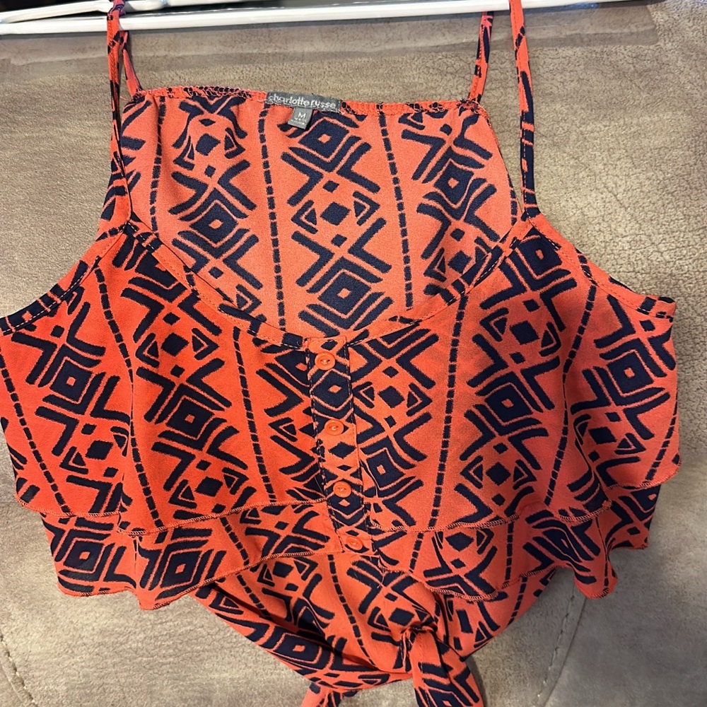 Charlotte Russe Red and Black Geometric Blouse